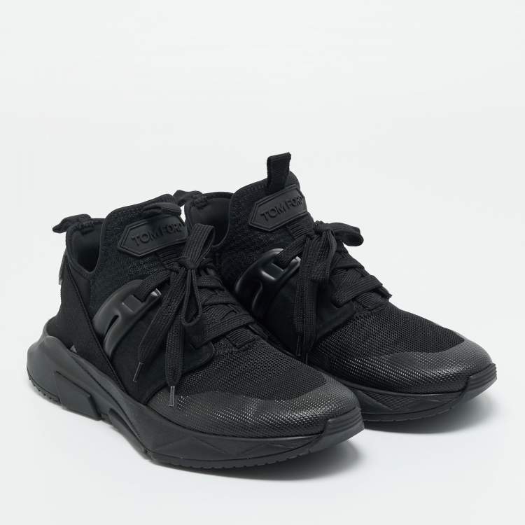 Pre Owned Tom Ford Black Mesh and Neoprene jago Lace Up Sneakers Size 39.5
