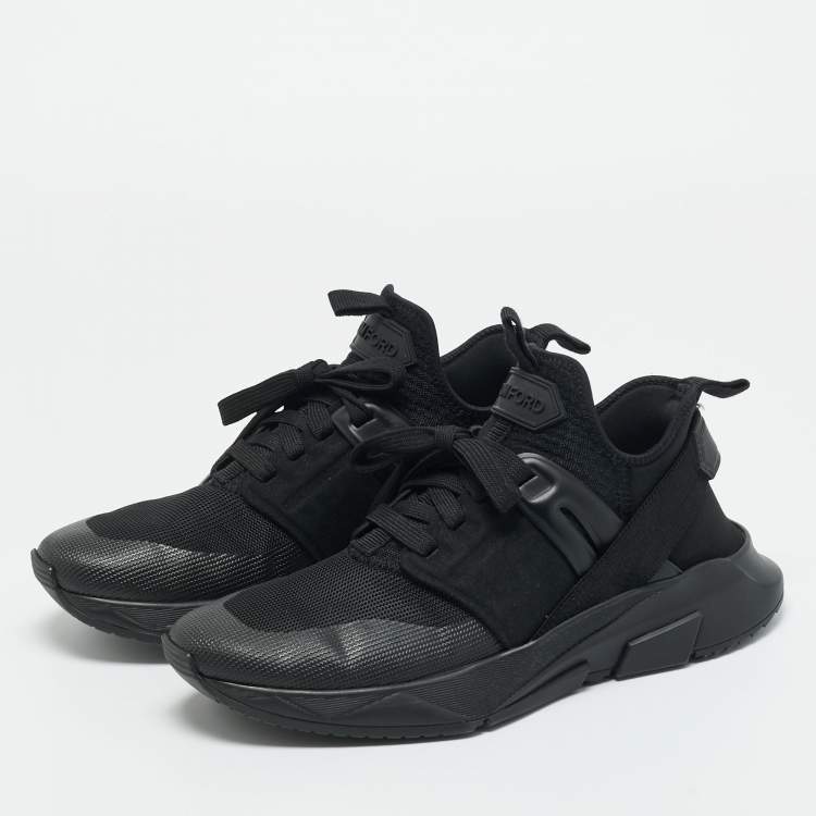 Pre Owned Tom Ford Black Mesh and Neoprene jago Lace Up Sneakers Size 39.5