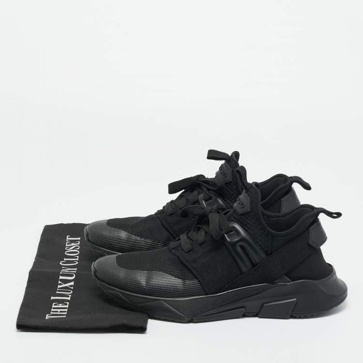 Pre Owned Tom Ford Black Mesh and Neoprene jago Lace Up Sneakers Size 39.5