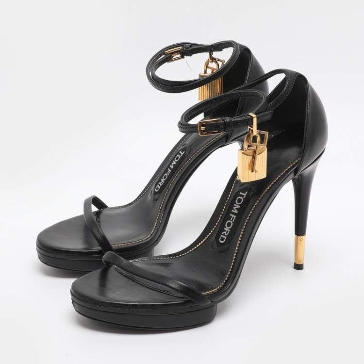 مملوكة مسبقًا Tom Ford Padlock Size 37 Black Leather Ankle Strap Sandals