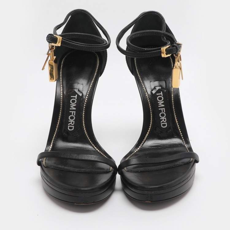 مملوكة مسبقًا Tom Ford Padlock Size 37 Black Leather Ankle Strap Sandals