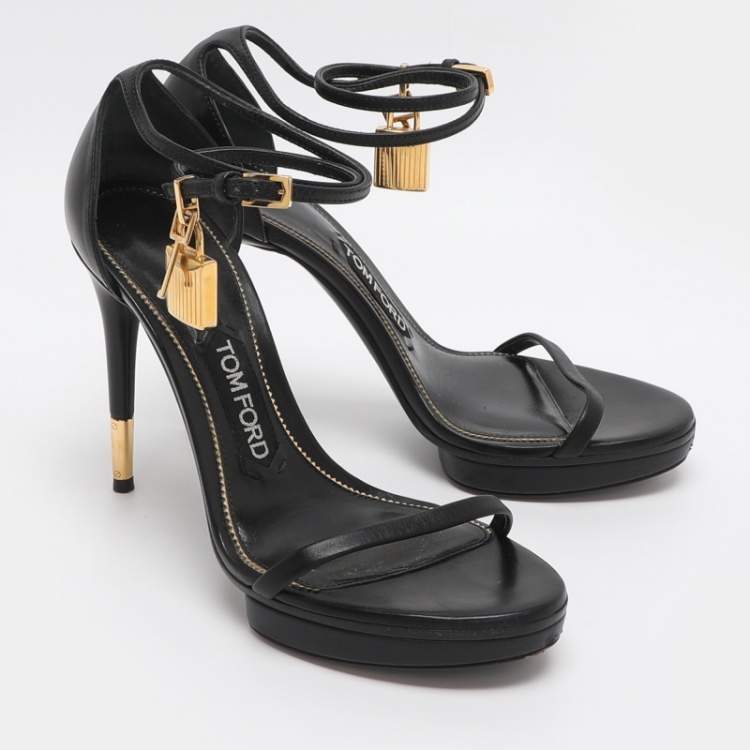 مملوكة مسبقًا Tom Ford Padlock Size 37 Black Leather Ankle Strap Sandals