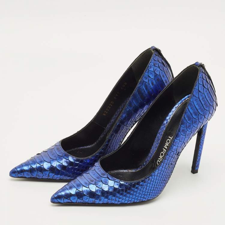 Pre Owned Tom Ford Size 38 Blue Python Leather Pointed Toe Pumps