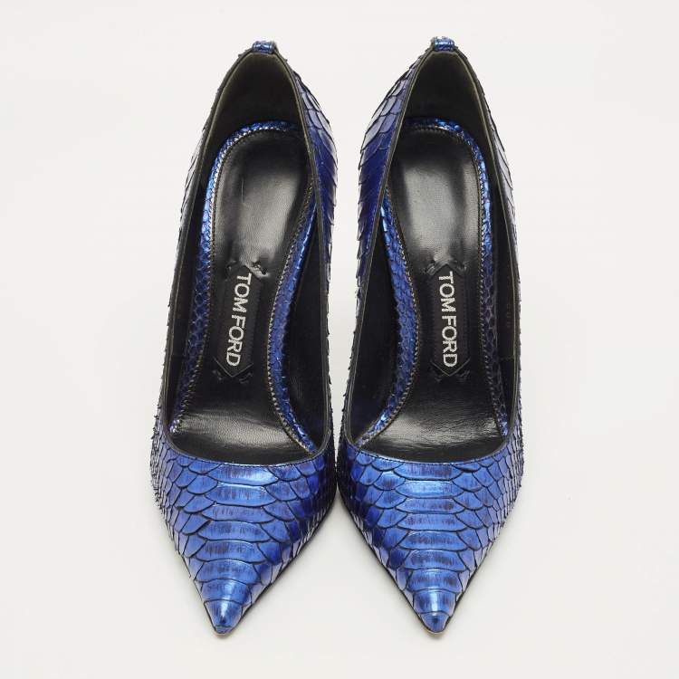 Pre Owned Tom Ford Size 38 Blue Python Leather Pointed Toe Pumps