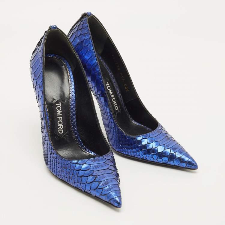 Pre Owned Tom Ford Size 38 Blue Python Leather Pointed Toe Pumps