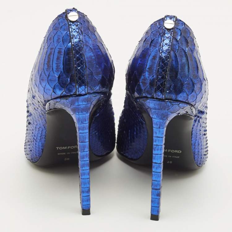 Pre Owned Tom Ford Size 38 Blue Python Leather Pointed Toe Pumps
