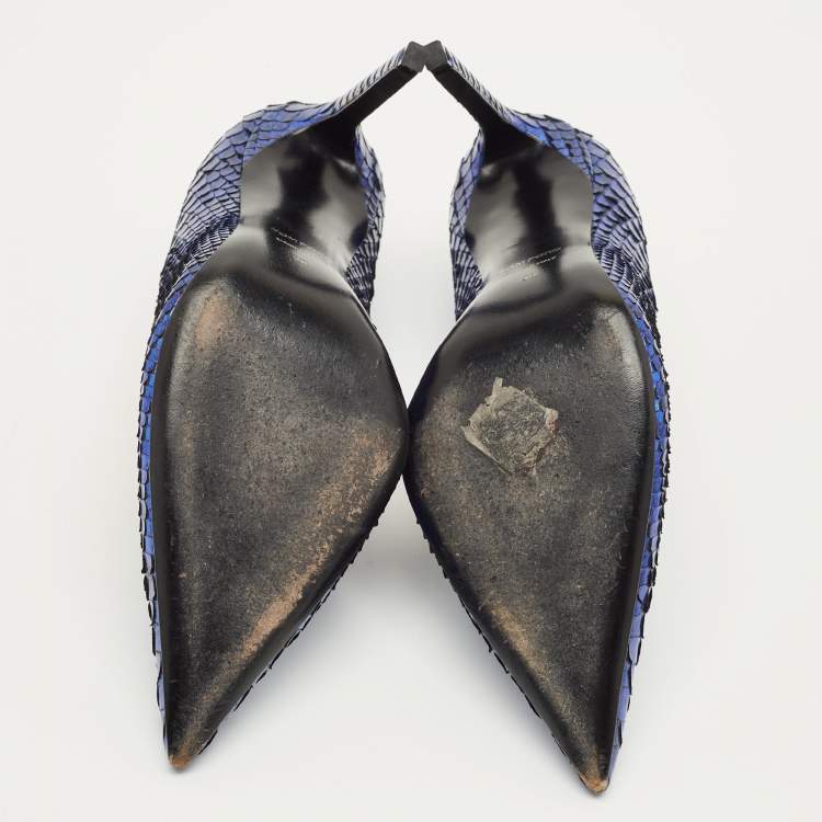 Pre Owned Tom Ford Size 38 Blue Python Leather Pointed Toe Pumps