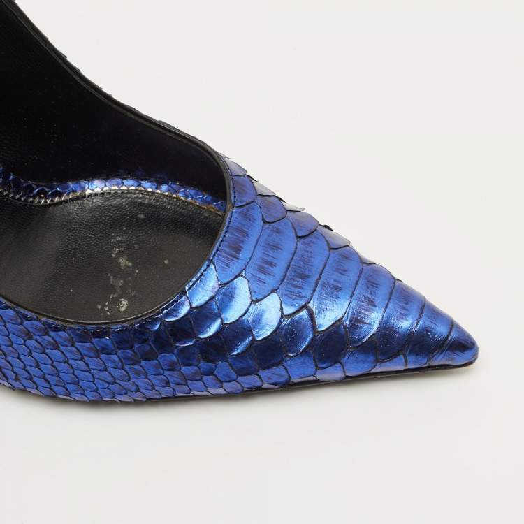 Pre Owned Tom Ford Size 38 Blue Python Leather Pointed Toe Pumps