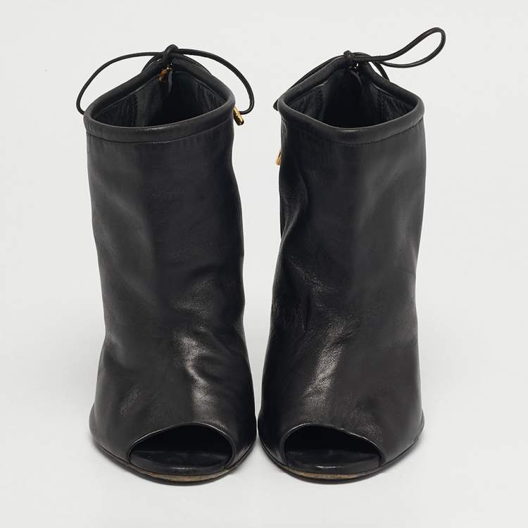 Pre Owned Tom Ford Size 38 Black Leather Peep Toe Ankle Length Boots