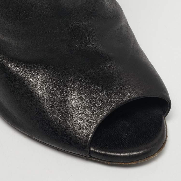 Pre Owned Tom Ford Size 38 Black Leather Peep Toe Ankle Length Boots