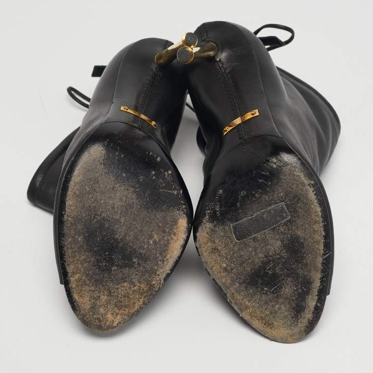 Pre Owned Tom Ford Size 38 Black Leather Peep Toe Ankle Length Boots