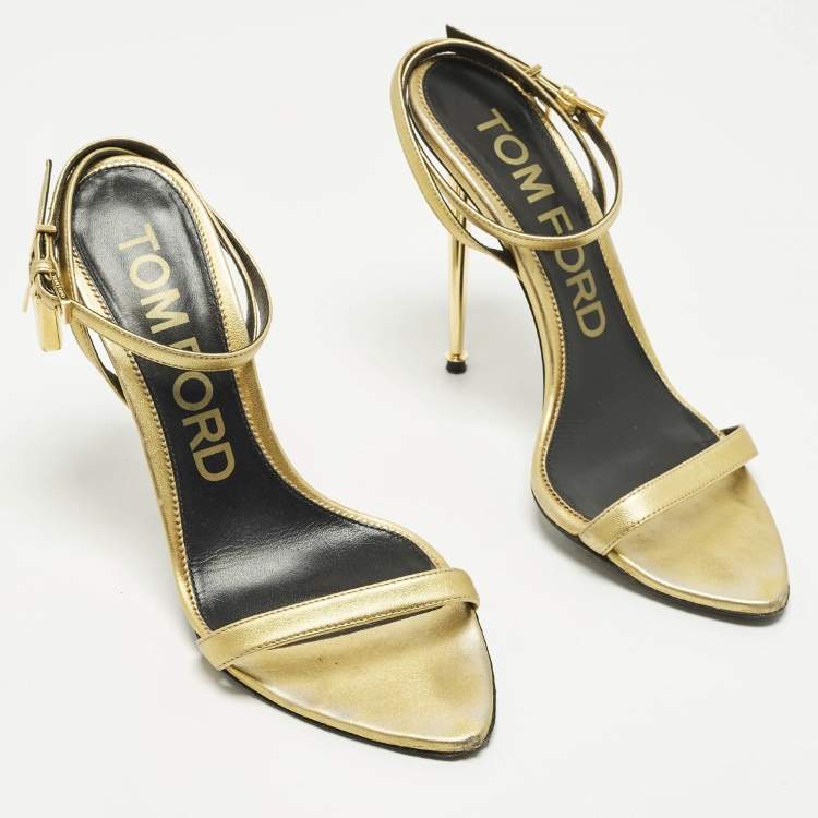 مملوكة مسبقًا Tom Ford Padlock Size 39 Gold Leather Ankle Strap Sandals