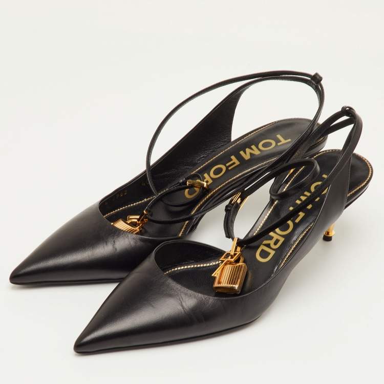 Pre Owned Tom Ford Padlock Size 40 Black Leather Pointed Toe Ankle Strap Pumps