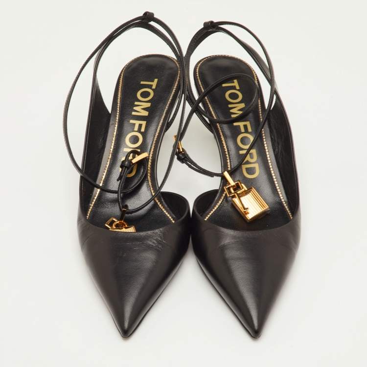 Pre Owned Tom Ford Padlock Size 40 Black Leather Pointed Toe Ankle Strap Pumps