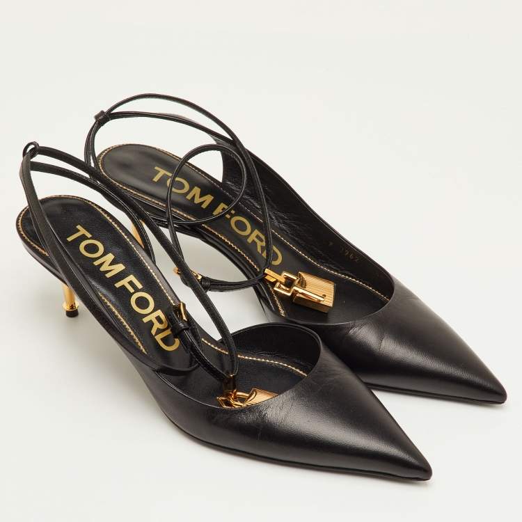 Pre Owned Tom Ford Padlock Size 40 Black Leather Pointed Toe Ankle Strap Pumps