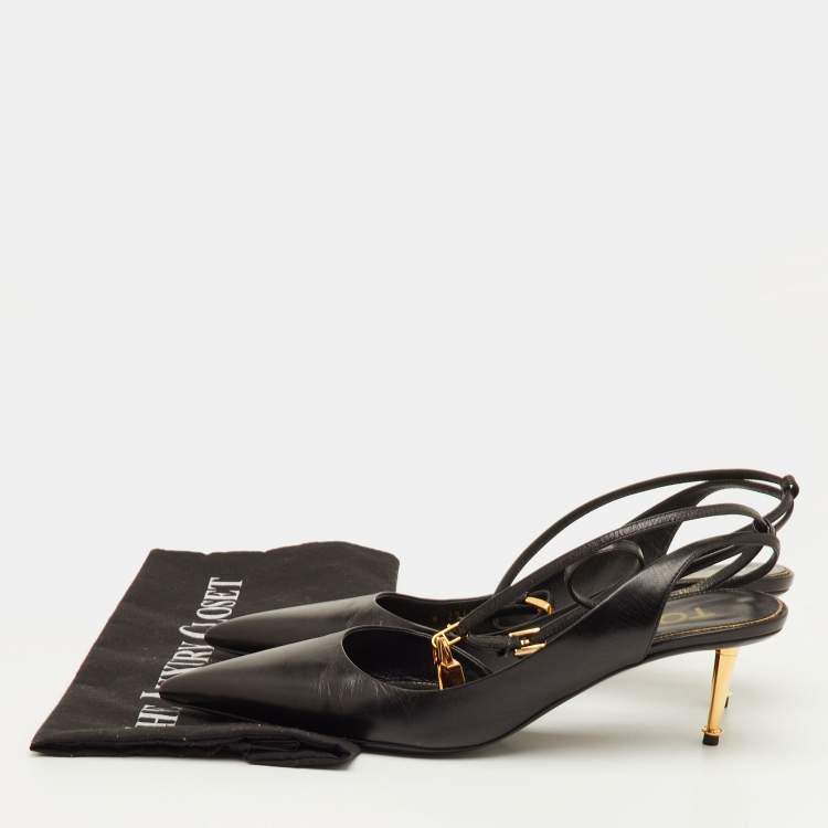 Pre Owned Tom Ford Padlock Size 40 Black Leather Pointed Toe Ankle Strap Pumps