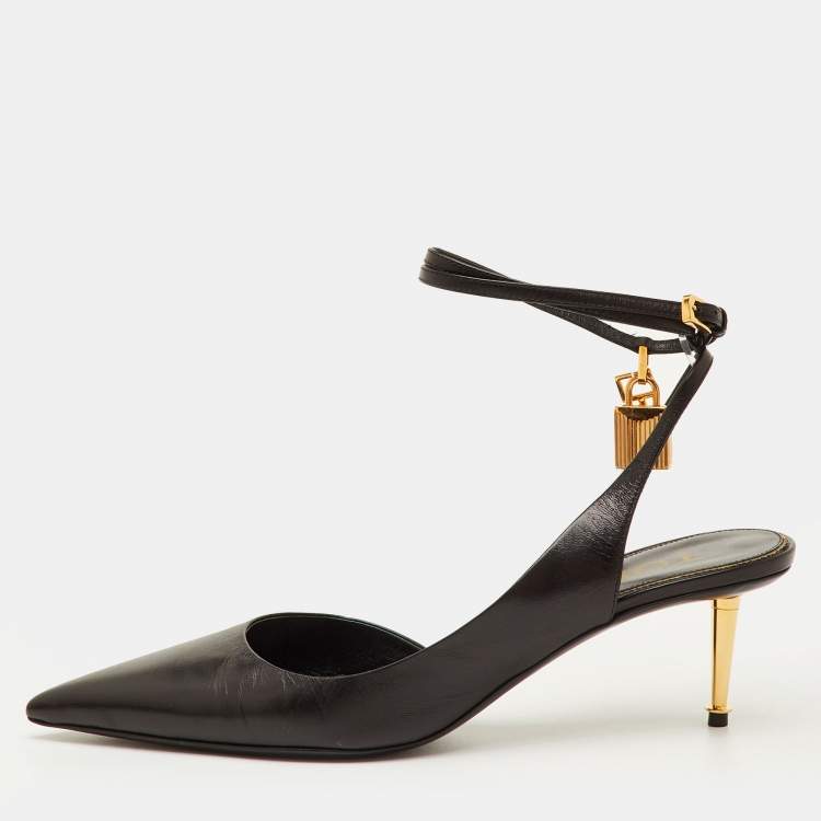 Pre Owned Tom Ford Padlock Size 40 Black Leather Pointed Toe Ankle Strap Pumps