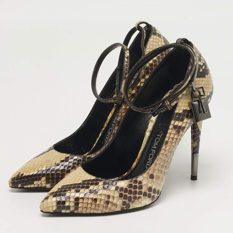 Pre Owned Tom Ford Padlock Size 38 Brown/Beige Python Leather Pumps