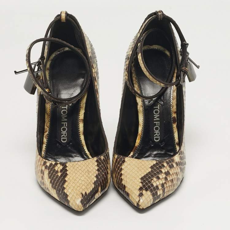 Pre Owned Tom Ford Padlock Size 38 Brown/Beige Python Leather Pumps