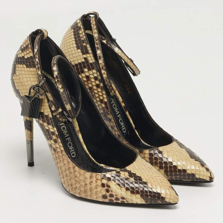 Pre Owned Tom Ford Padlock Size 38 Brown/Beige Python Leather Pumps