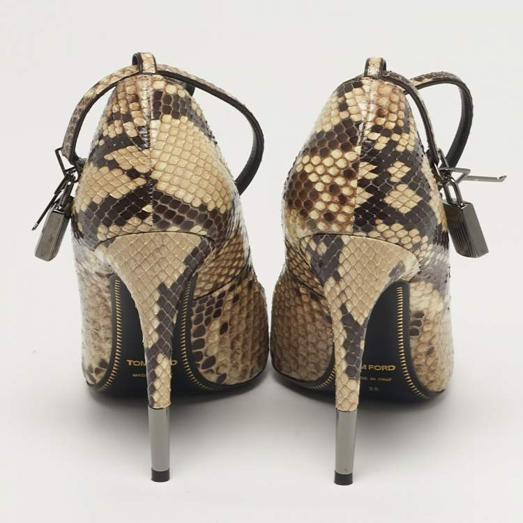 Pre Owned Tom Ford Padlock Size 38 Brown/Beige Python Leather Pumps