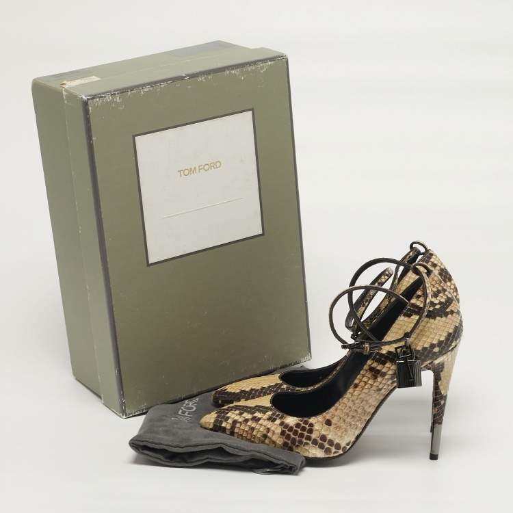 Pre Owned Tom Ford Padlock Size 38 Brown/Beige Python Leather Pumps