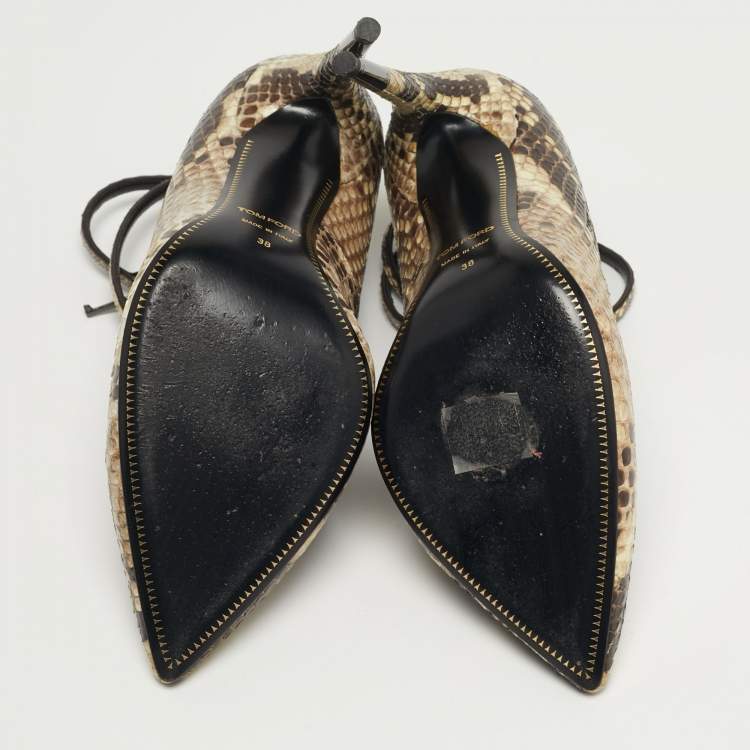Pre Owned Tom Ford Padlock Size 38 Brown/Beige Python Leather Pumps