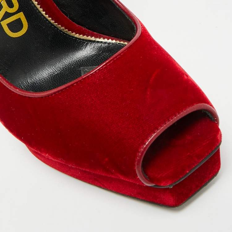 Pre Owned Tom Ford Size 39.5 Red Velvet Peep Toe Pumps