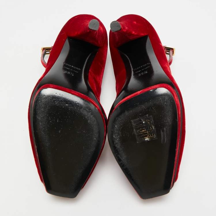 Pre Owned Tom Ford Size 39.5 Red Velvet Peep Toe Pumps