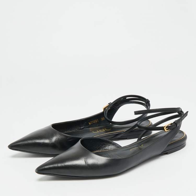 Pre Owned Tom Ford Size 39 Black Leather Ankle Strap Ballet Flats