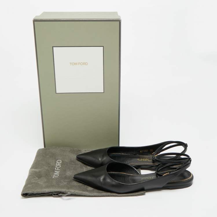 Pre Owned Tom Ford Size 39 Black Leather Ankle Strap Ballet Flats