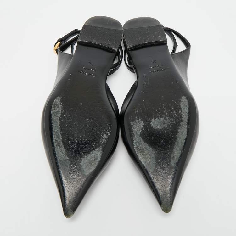 Pre Owned Tom Ford Size 39 Black Leather Ankle Strap Ballet Flats