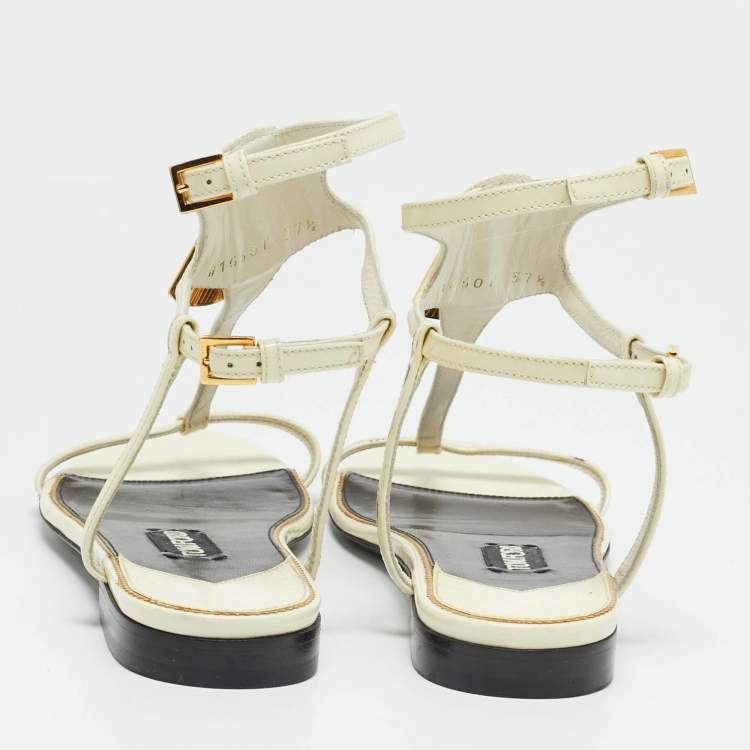 Pre Owned Tom Ford Padlock Size 37.5 White Patent Leather Ankle Strap Flats