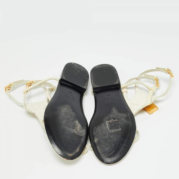 Pre Owned Tom Ford Padlock Size 37.5 White Patent Leather Ankle Strap Flats