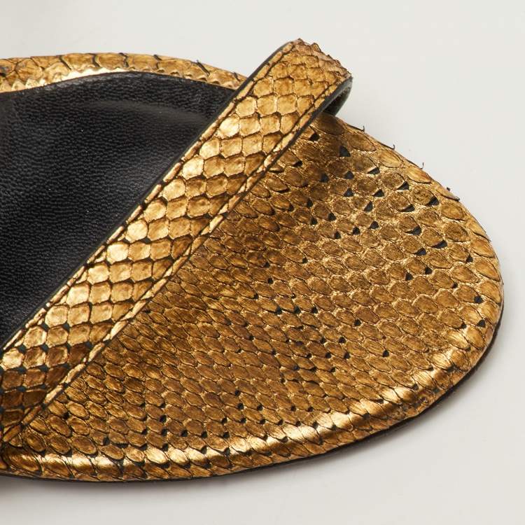 Pre Owned Tom Ford Padlock Size 36.5 Gold Snakeskin Ankle Strap Sandals