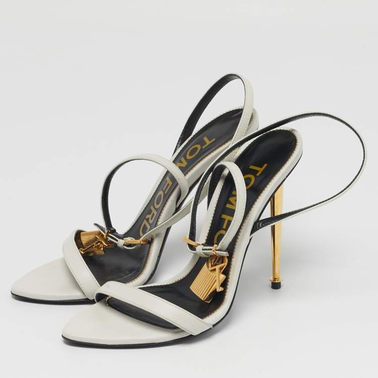 Pre Owned Tom Ford Padlock Size 36 White Leather Ankle Strap Sandals
