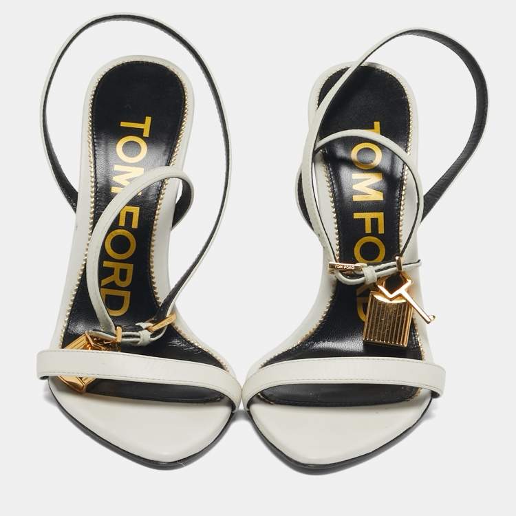 Pre Owned Tom Ford Padlock Size 36 White Leather Ankle Strap Sandals