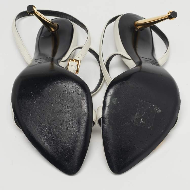 Pre Owned Tom Ford Padlock Size 36 White Leather Ankle Strap Sandals