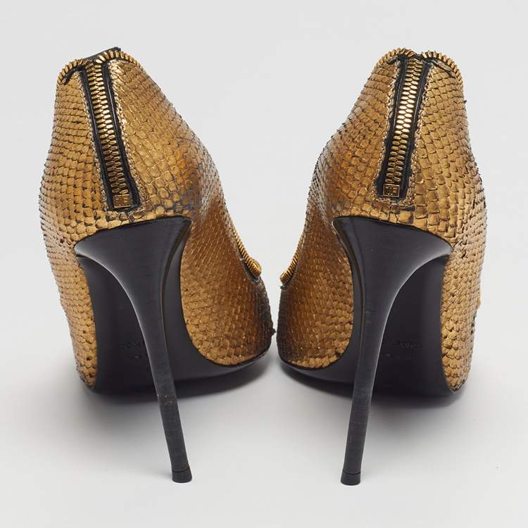 Pre Owned Tom Ford Size 41 Gold Metallic Python Leather Pumps