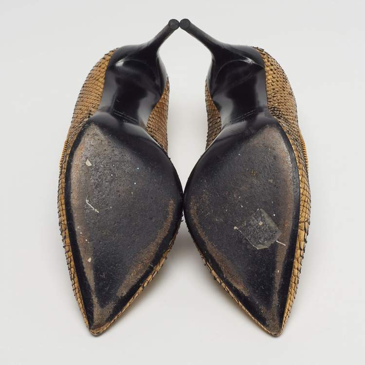 Pre Owned Tom Ford Size 41 Gold Metallic Python Leather Pumps