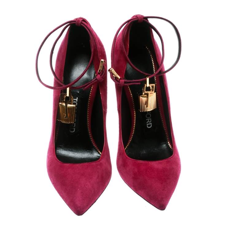 Pre Owned Tom Ford Purple Suede Ankle Lock Pointed Toe Pumps Size 36.5