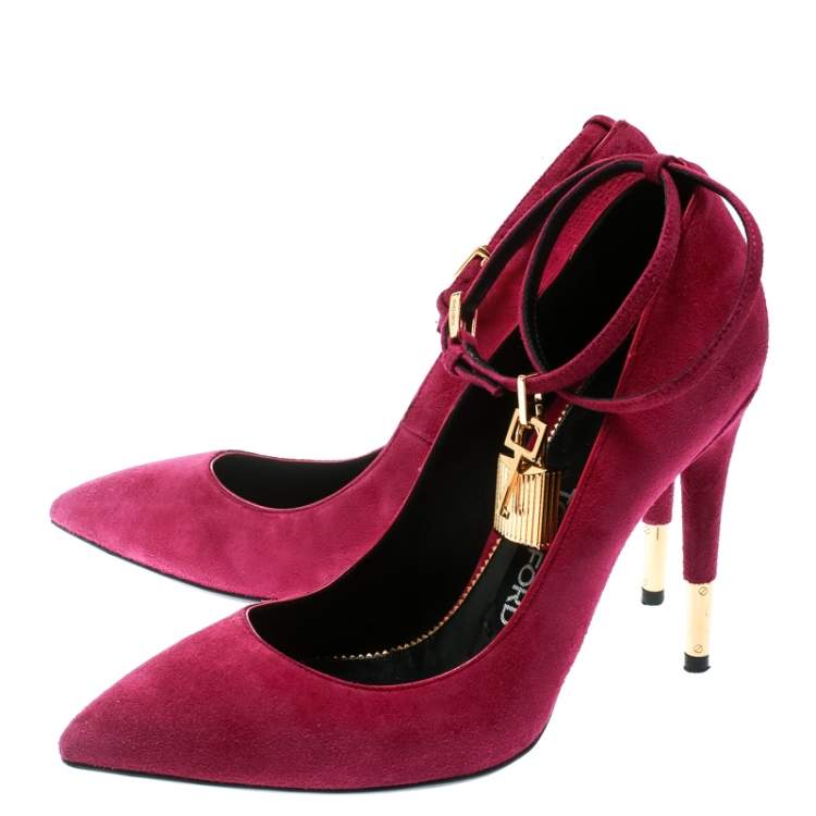 Pre Owned Tom Ford Purple Suede Ankle Lock Pointed Toe Pumps Size 36.5