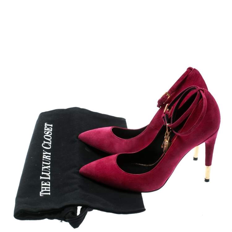 Pre Owned Tom Ford Purple Suede Ankle Lock Pointed Toe Pumps Size 36.5