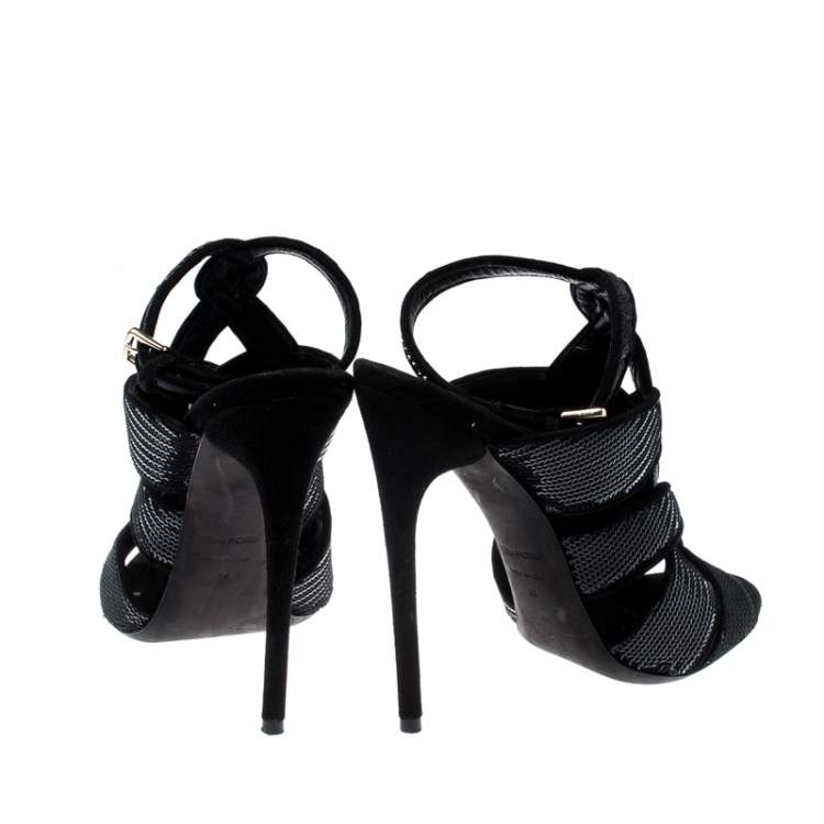 Pre Owned Tom Ford Black Sequin And Suede Trim Antique Crossover Sandals Size 39