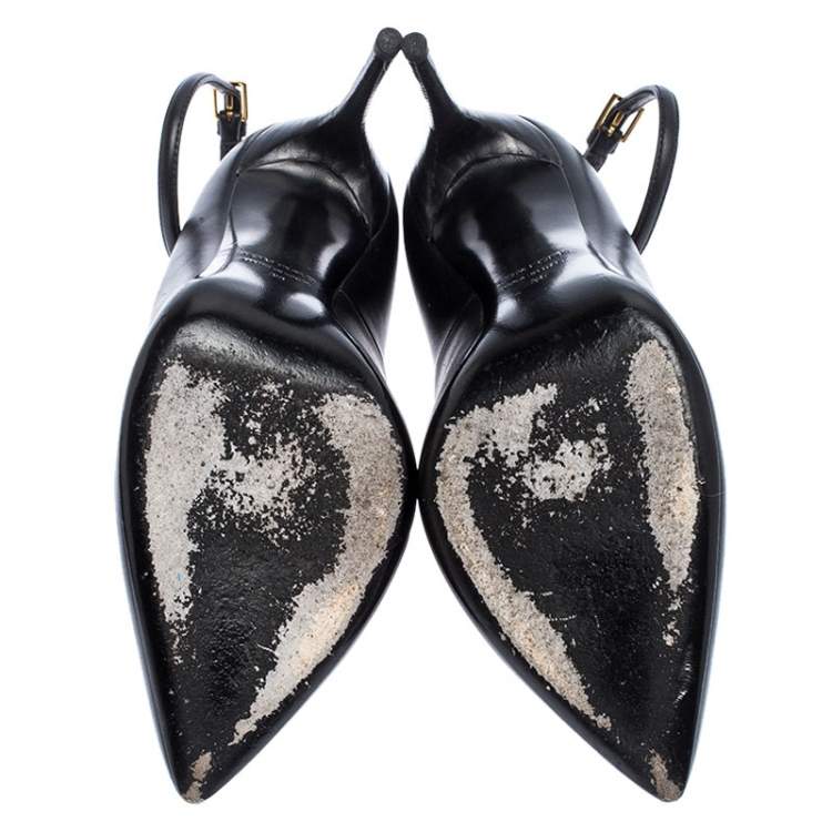 Pre Owned Tom Ford Black Leather Pointed Toe Ankle Strap Pumps Size 38