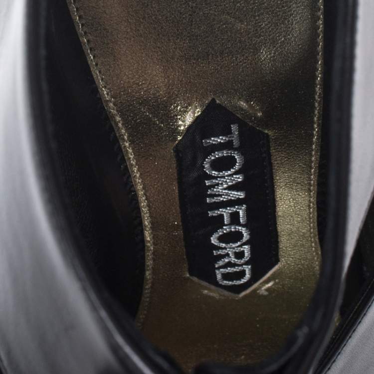 Pre Owned Tom Ford Black Leather Peep Toe Ankle Booties Size 39