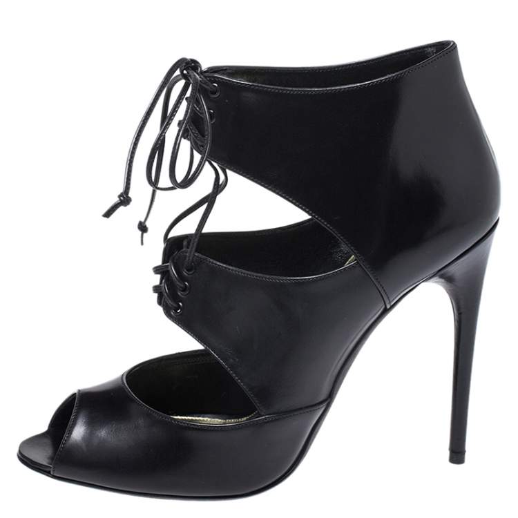 Pre Owned Tom Ford Black Leather Peep Toe Ankle Booties Size 39