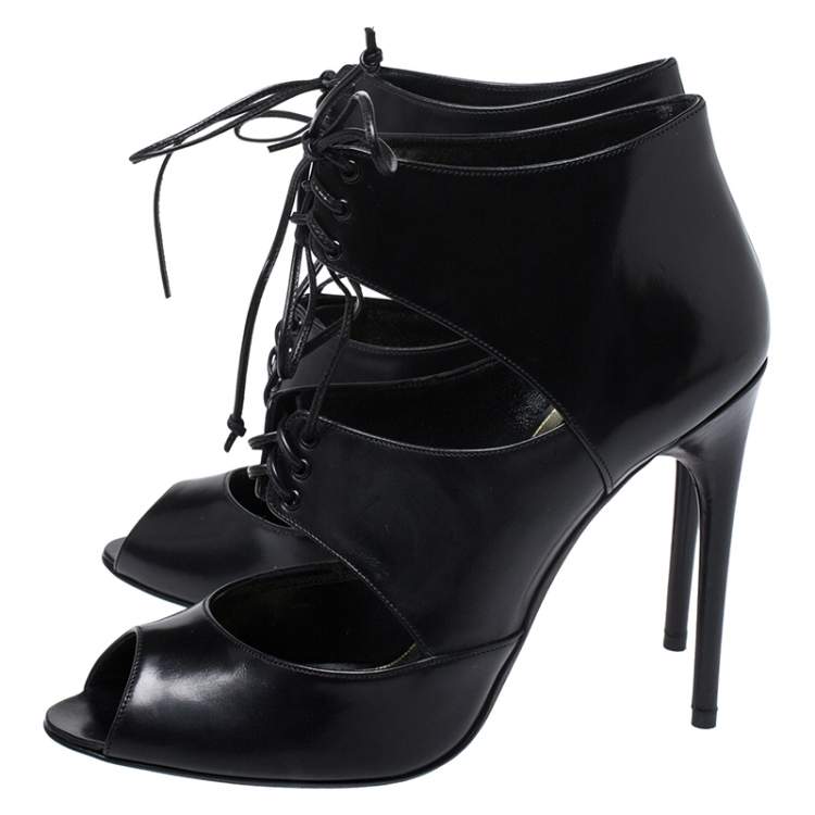 Pre Owned Tom Ford Black Leather Peep Toe Ankle Booties Size 39