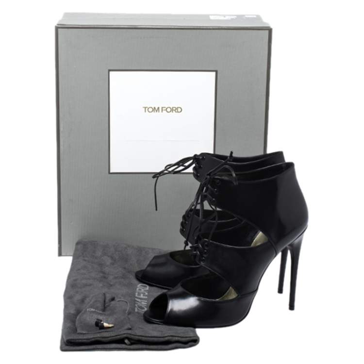 Pre Owned Tom Ford Black Leather Peep Toe Ankle Booties Size 39