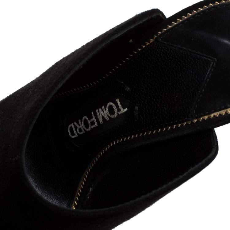 Pre Owned Tom Ford Black Suede Peep Toe Slide Mules Size 35